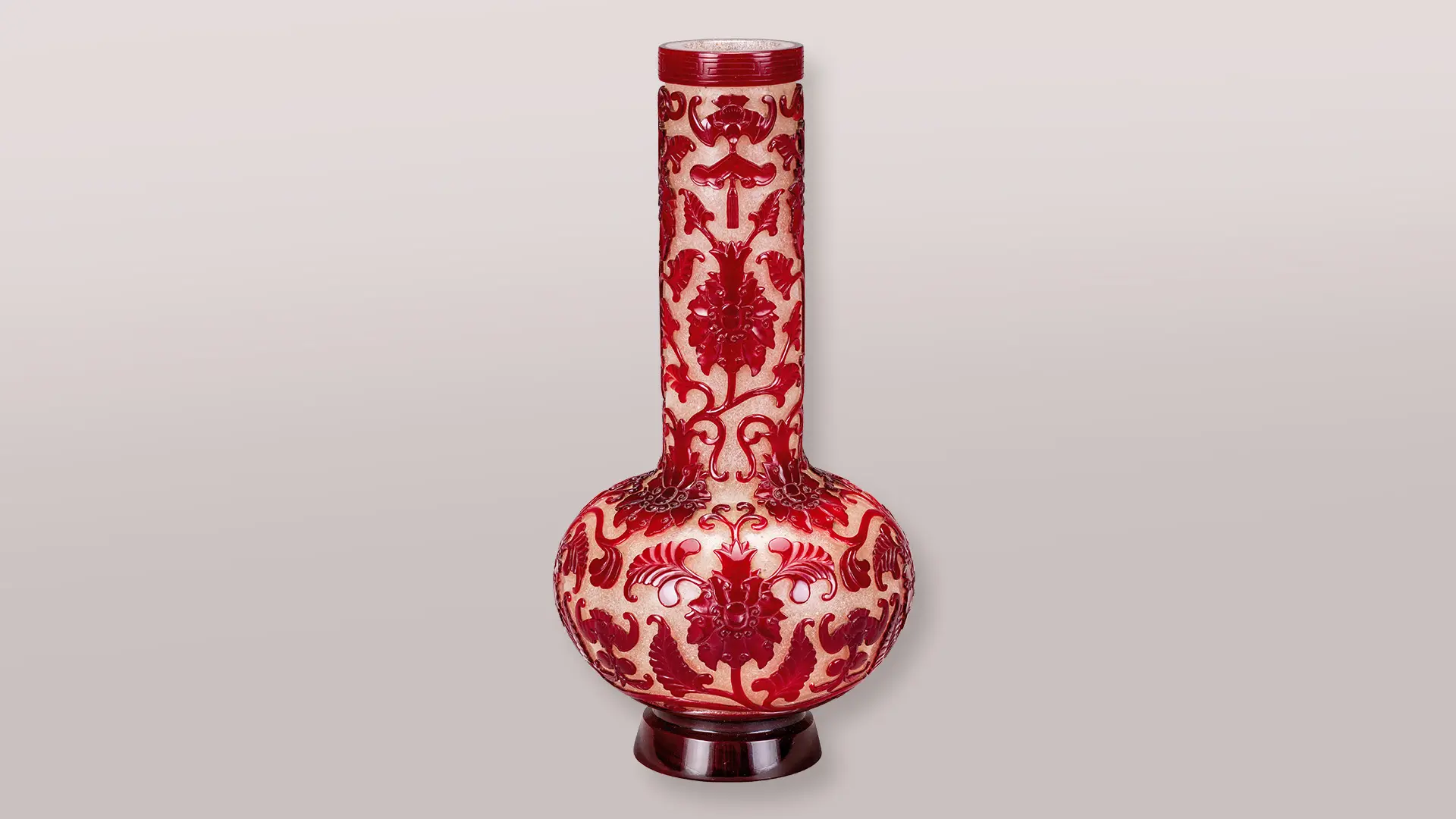 White-Ground Overlay Ruby-Red Glass  Vase with Lotus Scrolls